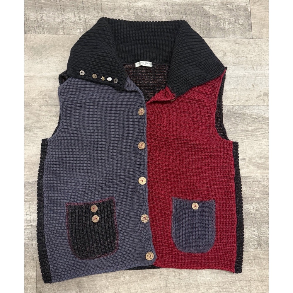 Vintage Margaret Winters Color Block Sleeveless Sweater Vest Pockets‎ Sz Large